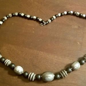 VTG Black & Gray/Silver Beaded Necklace-Japan